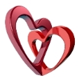 Two bound hearts with raytraced texture. White background.